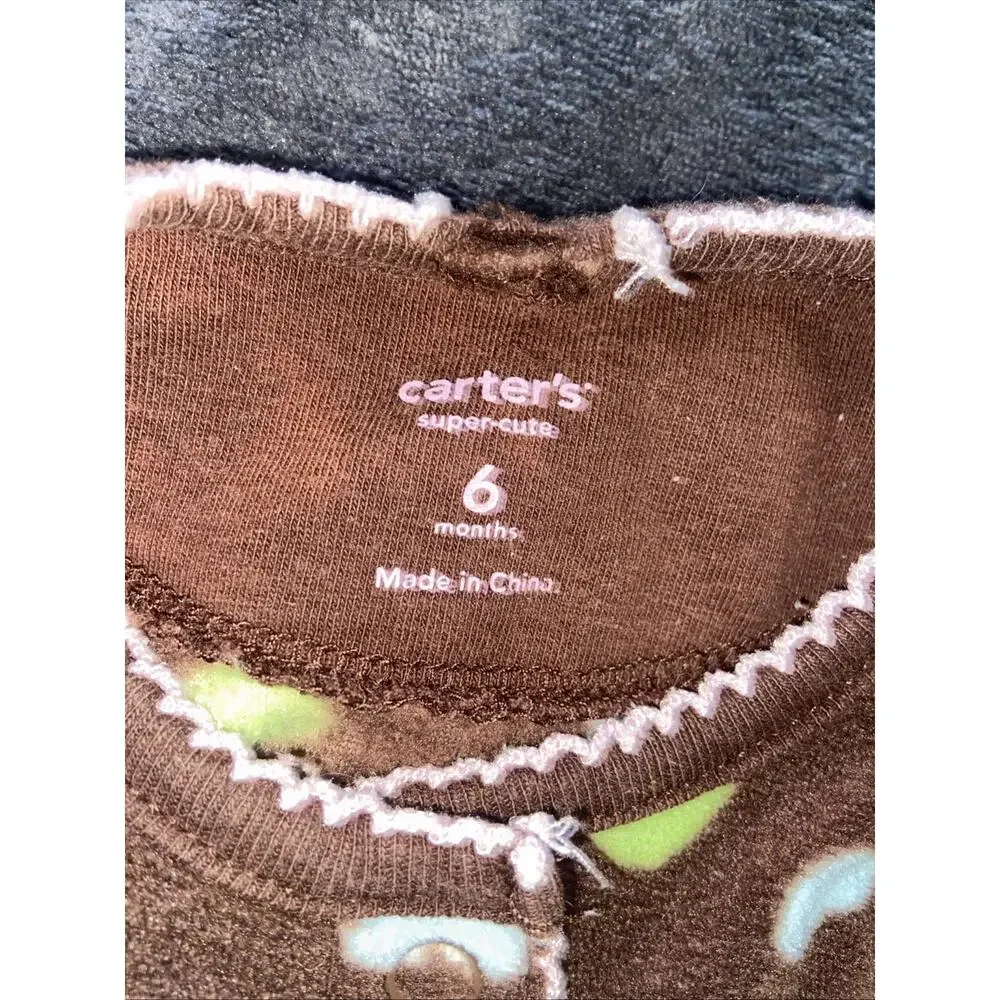 6 Month Carter's Brown Fleece Heart Print Snap Up Pants Coverall Outfit